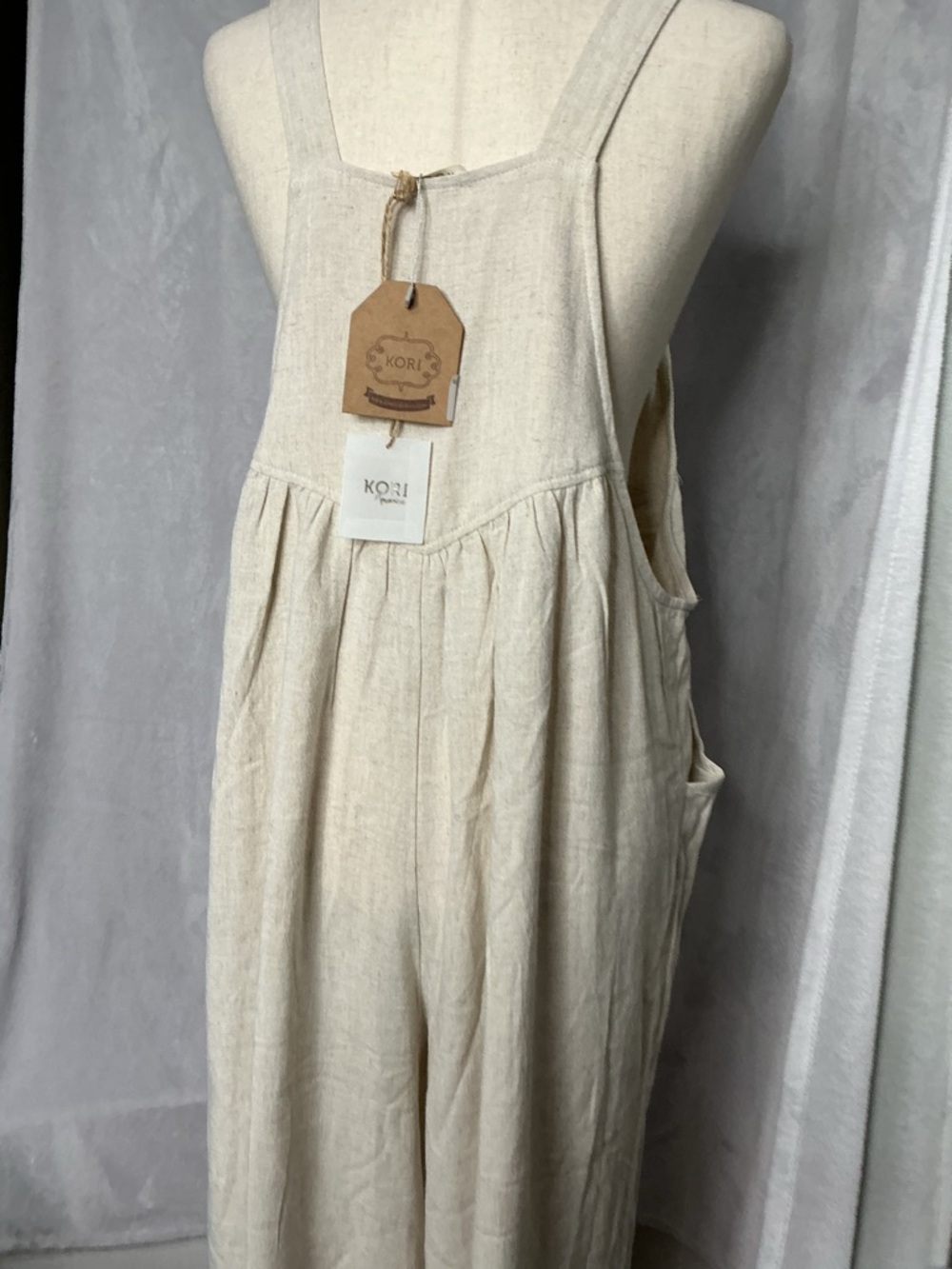 NWT Kori Cream Linen Blend Wide-Leg Overalls Jumpsuit Large - Picture 4 of 8